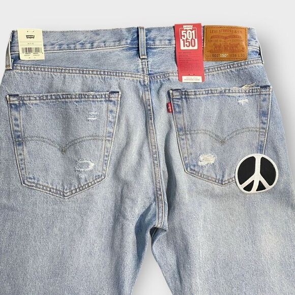 Levis Premium 501 150th Straight Leg Jeans Original Fit Patchwork Mens 36x30 - Picture 8 of 12